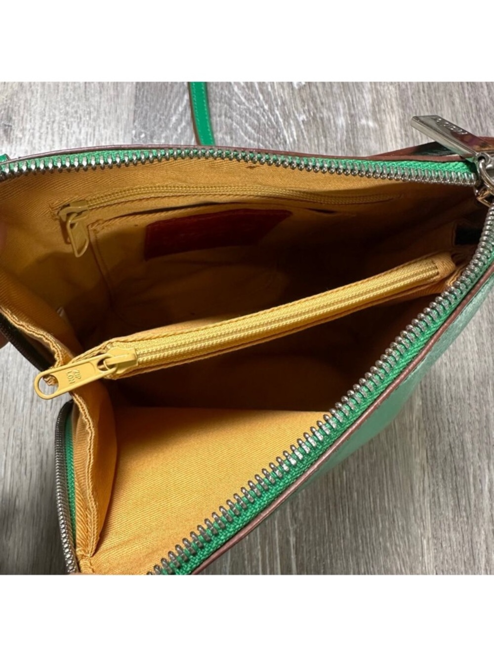 HOBO Green Leather Crossbody with Yellow Liner